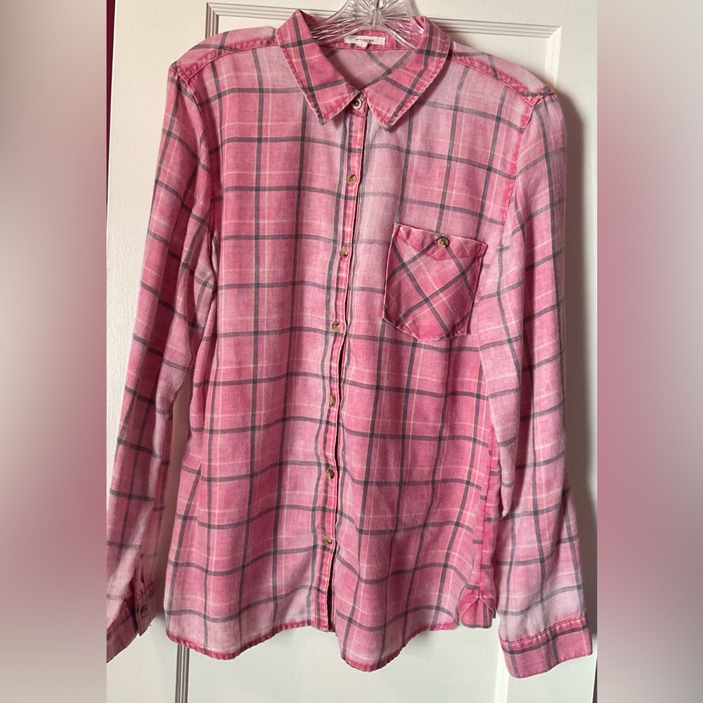Maurices Pink and Gray Plaid Button Down Shirt